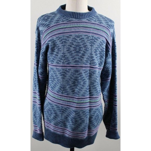 VTG Chaps Ralph Lauren Crewneck 3-D Textured Cotton Sweater MENS LARGE USA - Picture 1 of 4